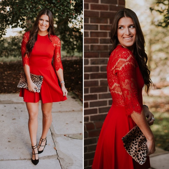 BB Dakota Dresses & Skirts - BB Dakota Yale Red Lace Fit and Flare Dress Small
